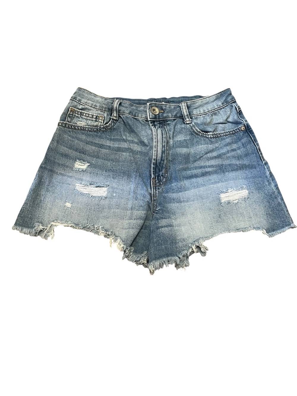 Rewash blue denim high rise distressed shorts